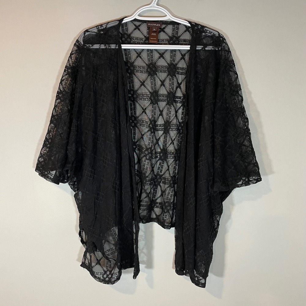 Multiples Women XL Black Sheet Lace Kimono Cardigan Open Front Top Whimsigoth